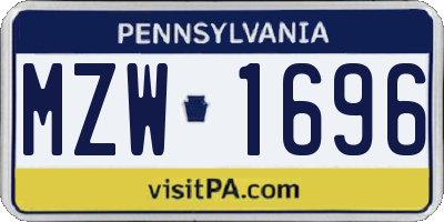PA license plate MZW1696