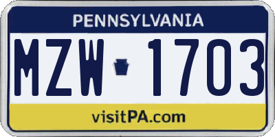 PA license plate MZW1703