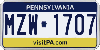 PA license plate MZW1707