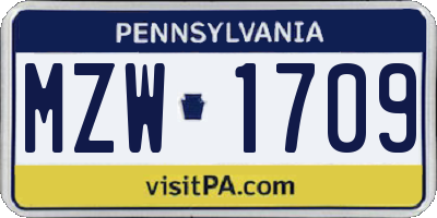 PA license plate MZW1709