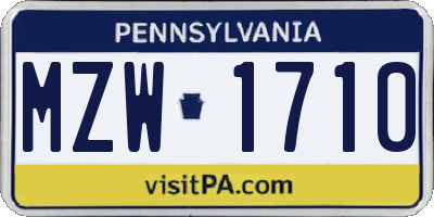 PA license plate MZW1710