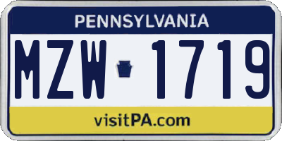 PA license plate MZW1719