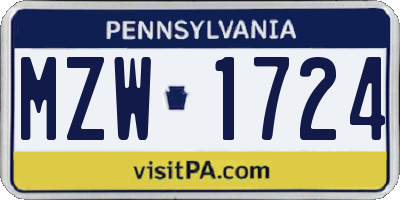PA license plate MZW1724