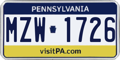PA license plate MZW1726