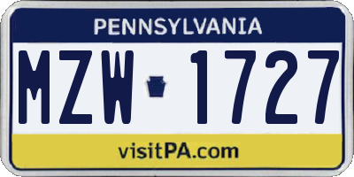 PA license plate MZW1727