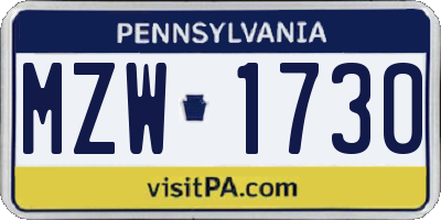 PA license plate MZW1730