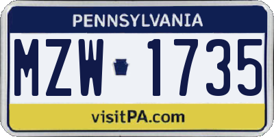 PA license plate MZW1735