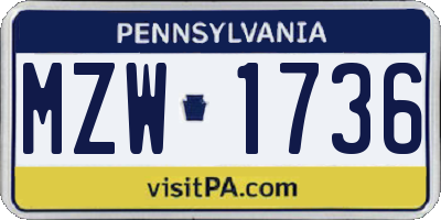 PA license plate MZW1736