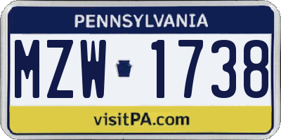 PA license plate MZW1738