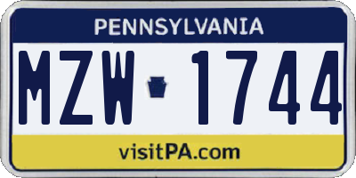 PA license plate MZW1744