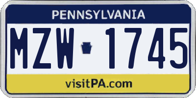 PA license plate MZW1745