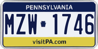 PA license plate MZW1746