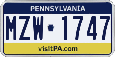 PA license plate MZW1747