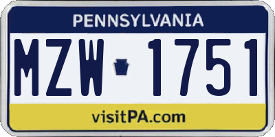 PA license plate MZW1751