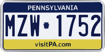PA license plate MZW1752