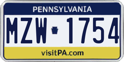 PA license plate MZW1754