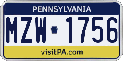 PA license plate MZW1756