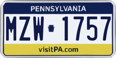 PA license plate MZW1757
