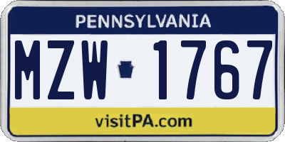 PA license plate MZW1767