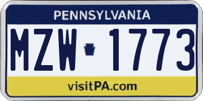 PA license plate MZW1773