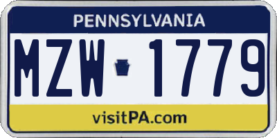 PA license plate MZW1779