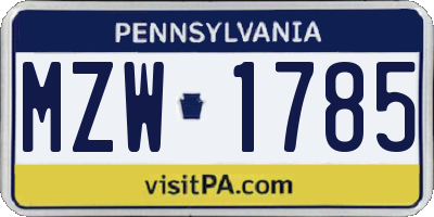 PA license plate MZW1785
