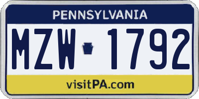 PA license plate MZW1792
