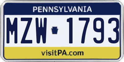 PA license plate MZW1793
