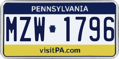 PA license plate MZW1796