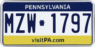 PA license plate MZW1797