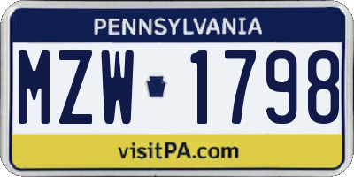 PA license plate MZW1798