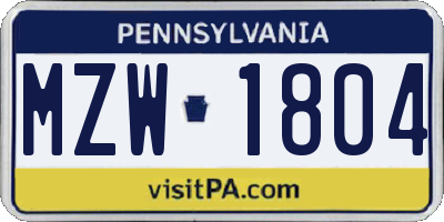 PA license plate MZW1804