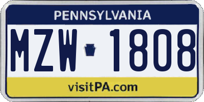 PA license plate MZW1808