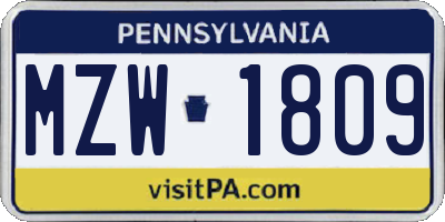 PA license plate MZW1809