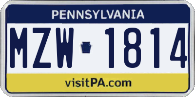 PA license plate MZW1814