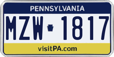 PA license plate MZW1817