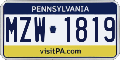 PA license plate MZW1819