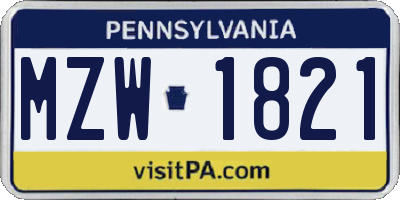 PA license plate MZW1821