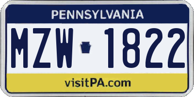 PA license plate MZW1822