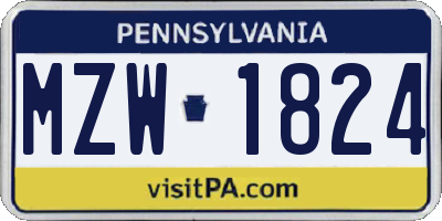 PA license plate MZW1824