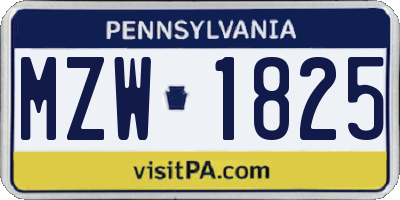 PA license plate MZW1825