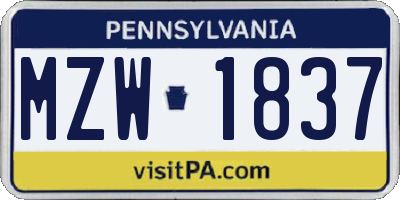 PA license plate MZW1837