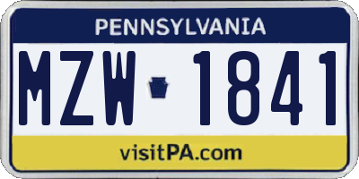 PA license plate MZW1841