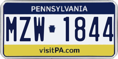 PA license plate MZW1844