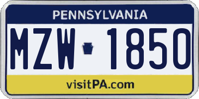 PA license plate MZW1850
