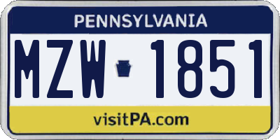 PA license plate MZW1851