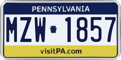 PA license plate MZW1857