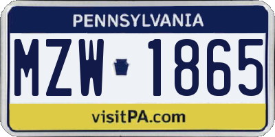 PA license plate MZW1865