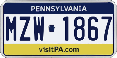 PA license plate MZW1867