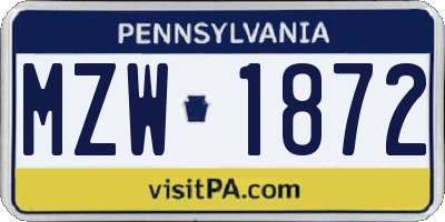 PA license plate MZW1872